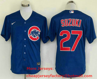 Men's Chicago Cubs #27 Seiya Suzuki Blue Stitched MLB Cool Base Nike Jersey