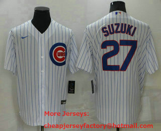 Men's Chicago Cubs #27 Seiya Suzuki White Stitched MLB Cool Base Nike Jersey