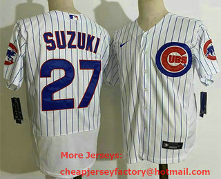 Men's Chicago Cubs #27 Seiya Suzuki White Stitched MLB Flex Base Nike Jersey