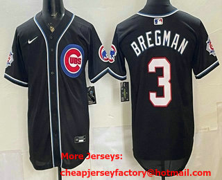 Men's Chicago Cubs #3 Alex Bregman 2026 Black Fashion Cool Base Jersey