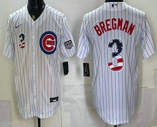 Men's Chicago Cubs #3 Alex Bregman White USA 250 Fourth of July Home Stadium Stitched Jersey