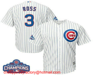 Men's Chicago Cubs #3 David Ross White Home 2016 World Series Champions Team Logo Patch Player Jersey
