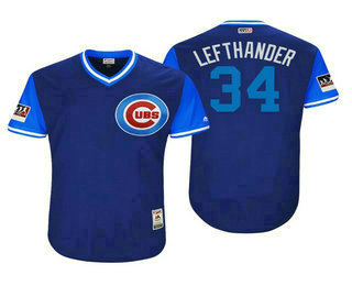 Men's Chicago Cubs #34 Jon Lester Lefthander Royal With Light Blue 2018 Players' Weekend Authentic Jersey