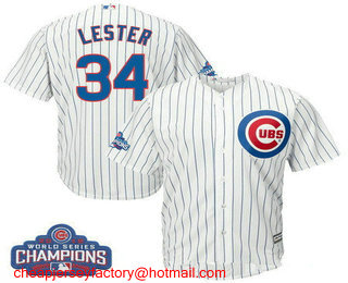 Men's Chicago Cubs #34 Jon Lester White Home 2016 World Series Champions Team Logo Patch Player Jersey