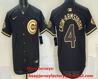 Men's Chicago Cubs #4 Pete Crow Armstrong Black Gold 150TH Limited Cool Base Jersey