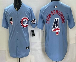 Men's Chicago Cubs #4 Pete Crow Armstrong Blue 2026 USA 250 Fourth of July Stitched Jersey