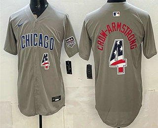 Men's Chicago Cubs #4 Pete Crow Armstrong Grey 2026 USA 250 Fourth of July Stitched Jersey