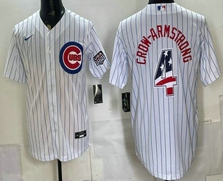 Men's Chicago Cubs #4 Pete Crow Armstrong White 2026 USA 250 Fourth of July Stitched Jersey