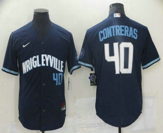 Men's Chicago Cubs #40 Willson Contreras Navy Blue With Number 2021 City Connect Stitched MLB Cool Base Nike Jersey
