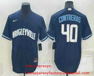 Men's Chicago Cubs #40 Willson Contreras Navy City Connect Stitched Jersey