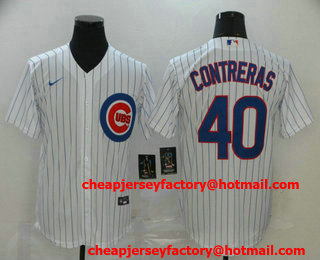 Men's Chicago Cubs #40 Willson Contreras White Stitched MLB Cool Base Nike Jersey