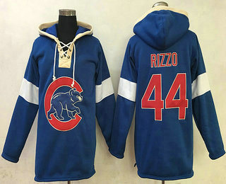 Men's Chicago Cubs #44 Anthony Rizzo All Blue Stitched NHL Old Time Hockey Hoodie