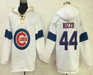 Men's Chicago Cubs #44 Anthony Rizzo All White Stitched NHL Old Time Hockey Hoodie
