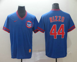 Men's Chicago Cubs #44 Anthony Rizzo Blue Nike Cooperstown Collection Legend V Neck Jersey