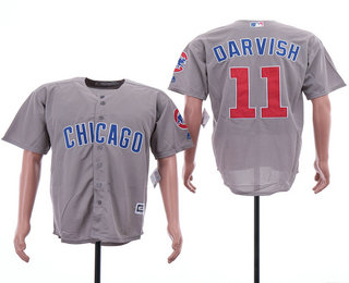 Men's Chicago Cubs #11 Yu Darvish Gray With Team Patch Road Stitched MLB Cool Base Jersey