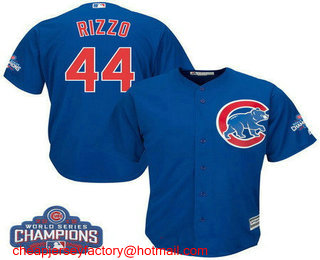 Men's Chicago Cubs #44 Anthony Rizzo Royal Blue 2016 World Series Champions Team Logo Patch Player Jersey