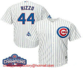 Men's Chicago Cubs #44 Anthony Rizzo White Home 2016 World Series Champions Team Logo Patch Player Jersey