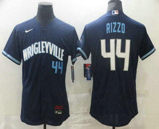 Men's Chicago Cubs #44 Anthony Rizzo Navy Blue 2021 City Connect Stitched MLB Flex Base Nike Jersey