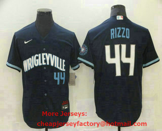 Men's Chicago Cubs #44 Anthony Rizzo Navy Blue With Small Number 2021 City Connect Stitched MLB Cool Base Nike Jersey