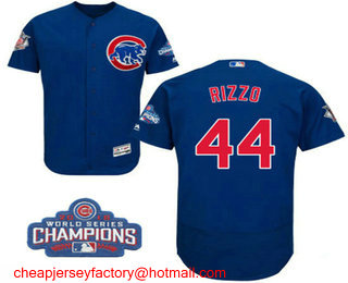 Men's Chicago Cubs #44 Anthony Rizzo Royal Blue Flex Base 2016 World Series Champions Patch Jersey