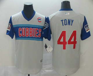 Men's Chicago Cubs #44 Anthony Rizzo Tony Gray 2019 MLB Little League Classic Players' Weekend Stitched Nickname Team Jersey