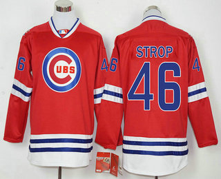Men's Chicago Cubs #46 Pedro Strop Red Long Sleeve Baseball Jersey