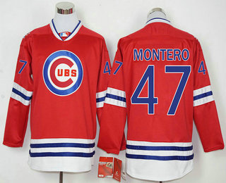 Men's Chicago Cubs #47 Miguel Montero Red Long Sleeve Baseball Jersey