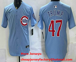 Men's Chicago Cubs #47 Trump Baby Blue Limited Jersey