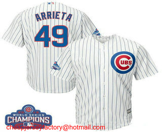 Men's Chicago Cubs #49 Jake Arrieta White Home 2016 World Series Champions Team Logo Patch Player Jersey