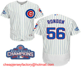 Men's Chicago Cubs #56 Hector Rondon White Home Flex Base 2016 World Series Champions Patch Jersey