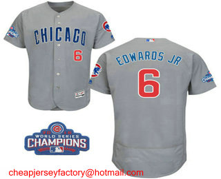Men's Chicago Cubs #6 Carl Edwards Jr. Gray Road Flex Base 2016 World Series Champions Patch Jersey