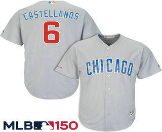 Men's Chicago Cubs #6 Nick Castellanos Gray 150th Patch Stitched MLB Cool Base Jersey