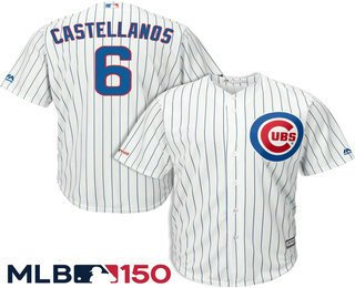 Men's Chicago Cubs #6 Nick Castellanos White 150th Patch Home Stitched MLB Cool Base Jersey