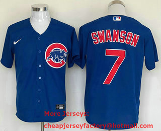Men's Chicago Cubs #7 Dansby Swanson Blue Stitched MLB Cool Base Nike Jersey