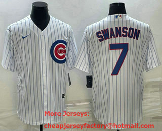 Men's Chicago Cubs #7 Dansby Swanson White Stitched MLB Cool Base Nike Jersey