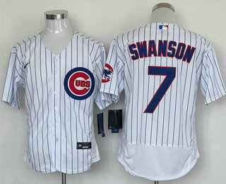 Men's Chicago Cubs #7 Dansby Swanson White Stitched MLB Flex Base Nike Jersey