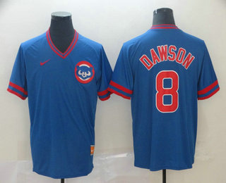 Men's Chicago Cubs #8 Andre Dawson Blue Nike Cooperstown Collection Legend V Neck Jersey