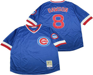 Men's Chicago Cubs #8 Andre Dawson Blue Pullover Throwback 1987 Cooperstown Collection Stitched MLB Mitchell & Ness Jersey