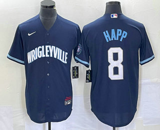 Men's Chicago Cubs #8 Ian Happ Navy City Connect Cool Base Stitched Baseball Jersey