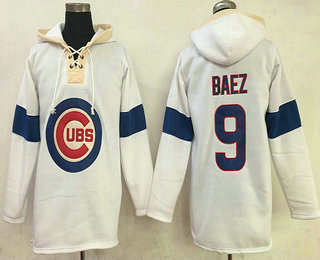 Men's Chicago Cubs #9 Javier Baez All White Stitched NHL Old Time Hockey Hoodie