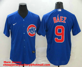 Men's Chicago Cubs #9 Javier Baez Blue Stitched MLB Cool Base Nike Jersey
