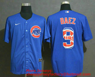 Men's Chicago Cubs #9 Javier Baez Blue Team Logo Stitched MLB Cool Base Nike Jersey