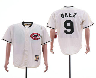 Men's Chicago Cubs #9 Javier Baez Cream Turn Back the Clock Stitched MLB Cooperstown Collection Jersey