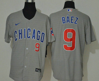 Men's Chicago Cubs #9 Javier Baez Grey Stitched MLB Flex Base Nike Jersey