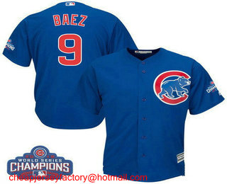 Men's Chicago Cubs #9 Javier Baez Royal Blue 2016 World Series Champions Team Logo Patch Player Jersey