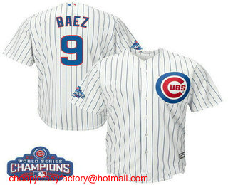 Men's Chicago Cubs #9 Javier Baez White Home 2016 World Series Champions Team Logo Patch Player Jersey