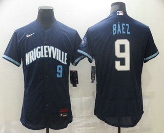 Men's Chicago Cubs #9 Javier Baez Navy Blue 2021 City Connect Stitched MLB Flex Base Nike Jersey
