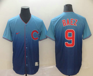 Men's Chicago Cubs #9 Javier Baez Nike Blue Fade Jersey