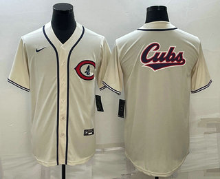 Men's Chicago Cubs Big Logo 2022 Cream Field of Dreams Cool Base Stitched Baseball Jersey