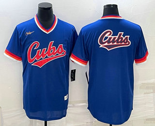 Men's Chicago Cubs Big Logo Blue Cooperstown Collection Stitched Throwback Jersey